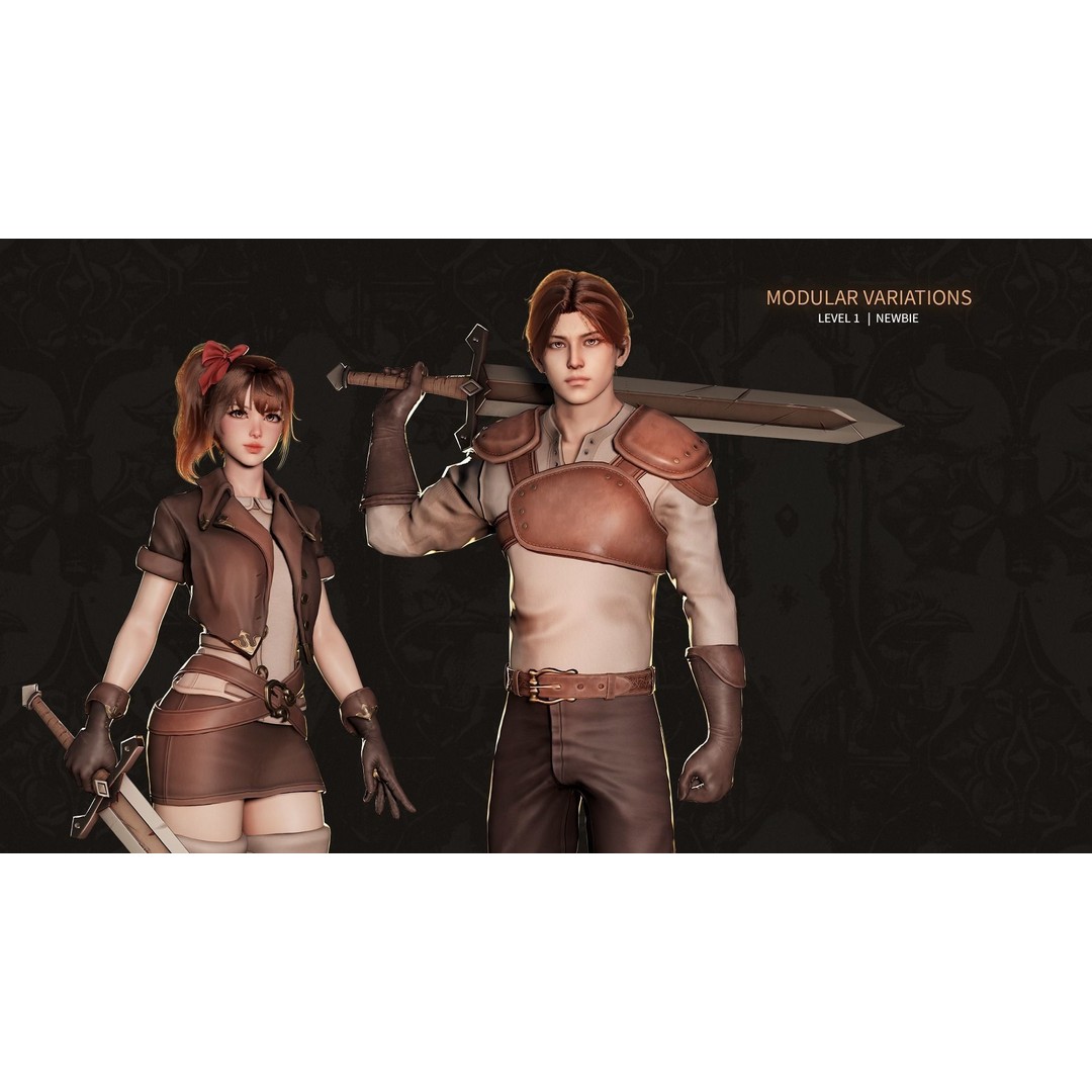 MMORPG Newbie Warrior 3D Model – Low Poly Modular Character, FBX - View 8