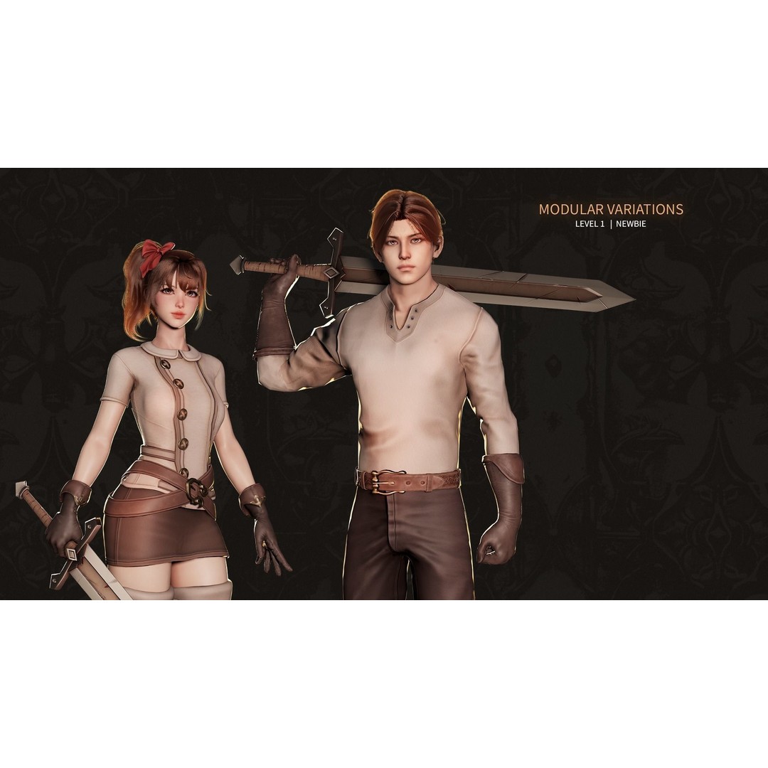 MMORPG Newbie Warrior 3D Model – Low Poly Modular Character, FBX - View 9