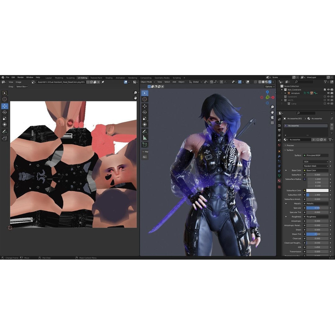 Andromeda 3D Model – Low Poly Cybernetic Princess, Rigged FBX - View 22