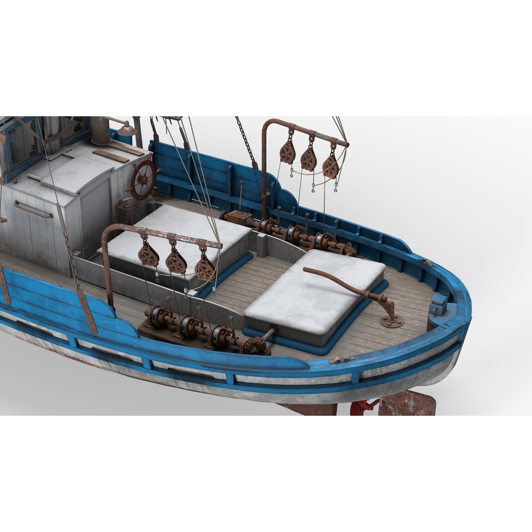 Monterey Clipper Fishing Boat 3D Model – PBR Textured, Game-Ready, Blender - View 3
