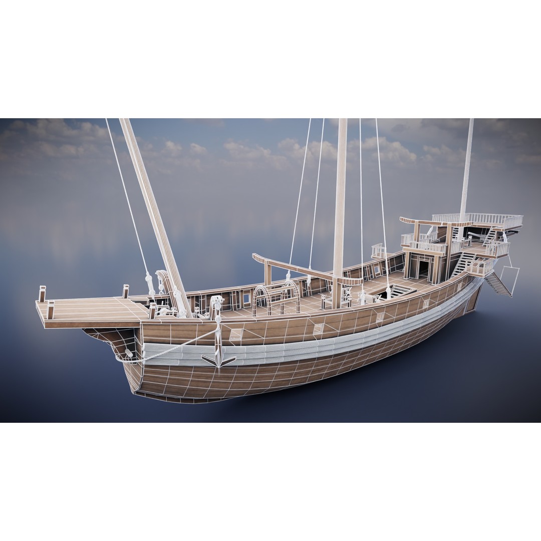 Junk Ship 3D Model – Low Poly Historic Watercraft, FBX, PBR