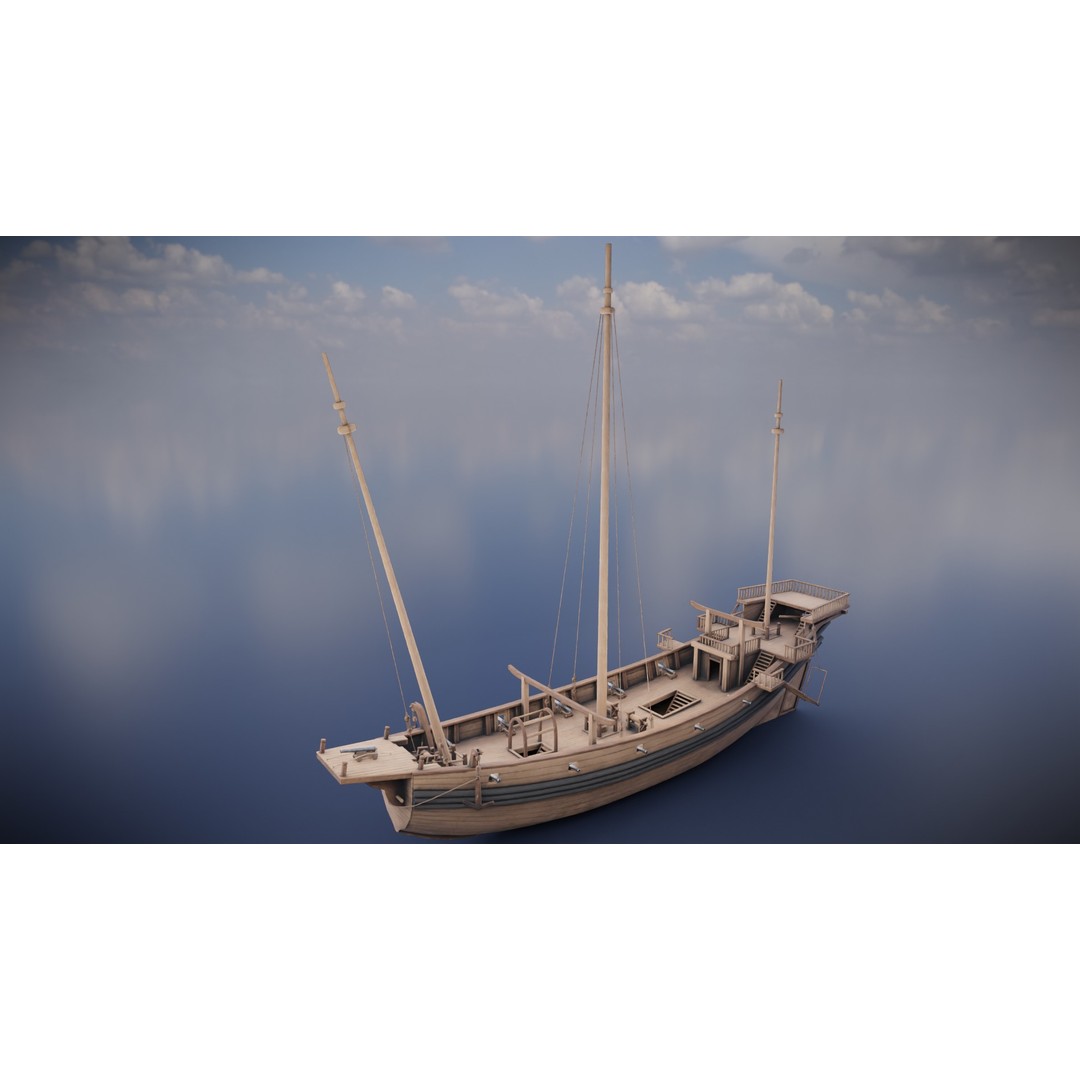 Junk Ship 3D Model – Low Poly Historic Watercraft, FBX, PBR - View 12