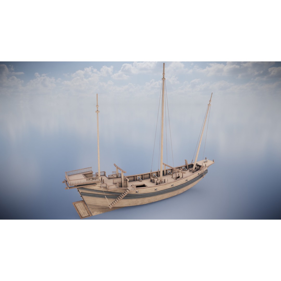 Junk Ship 3D Model – Low Poly Historic Watercraft, FBX, PBR - View 13