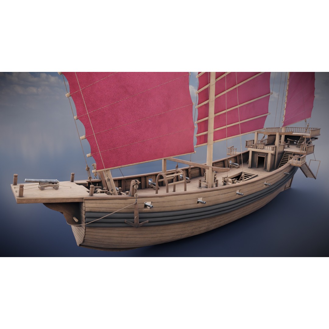 Junk Ship 3D Model – Low Poly Historic Watercraft, FBX, PBR - View 15