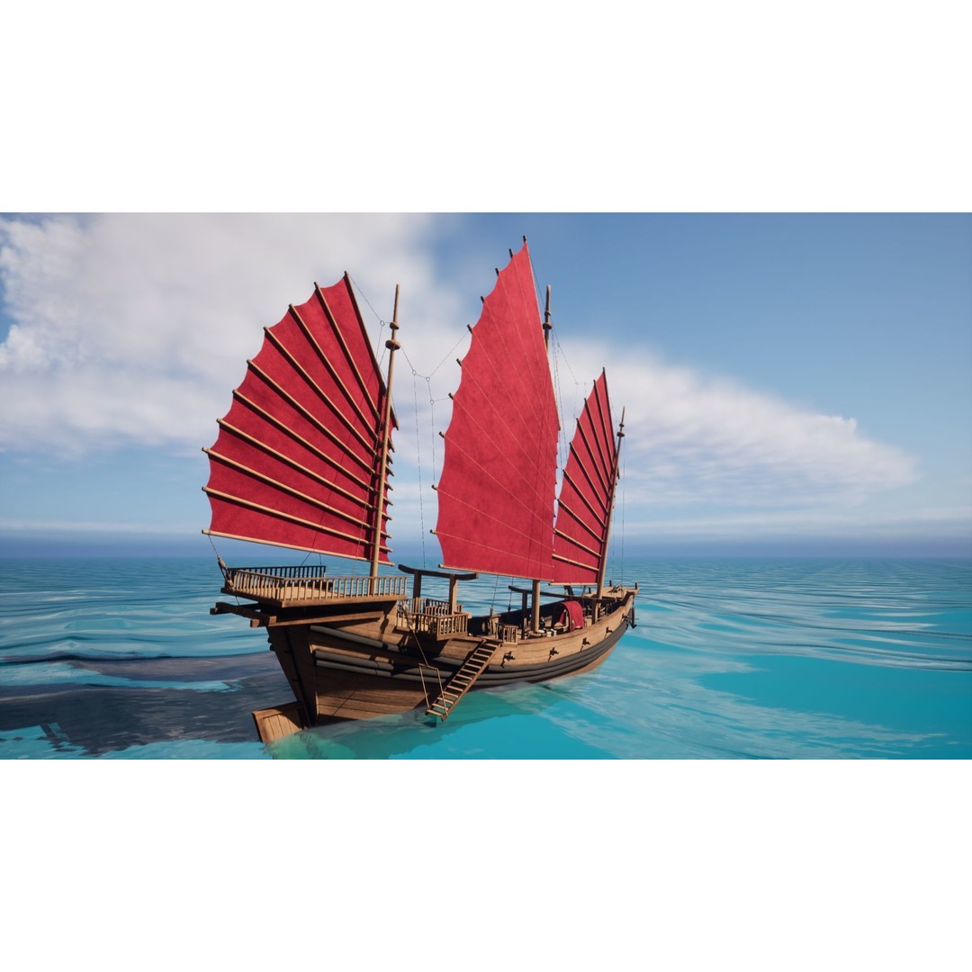 Junk Ship 3D Model – Low Poly Historic Watercraft, FBX, PBR - View 3