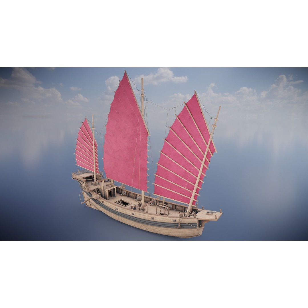 Junk Ship 3D Model – Low Poly Historic Watercraft, FBX, PBR - View 6