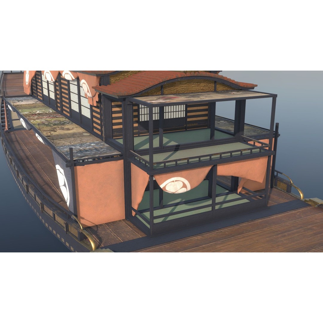 Japanese Medieval Ship 3D Model – Gozabune Historic Watercraft, FBX - View 19