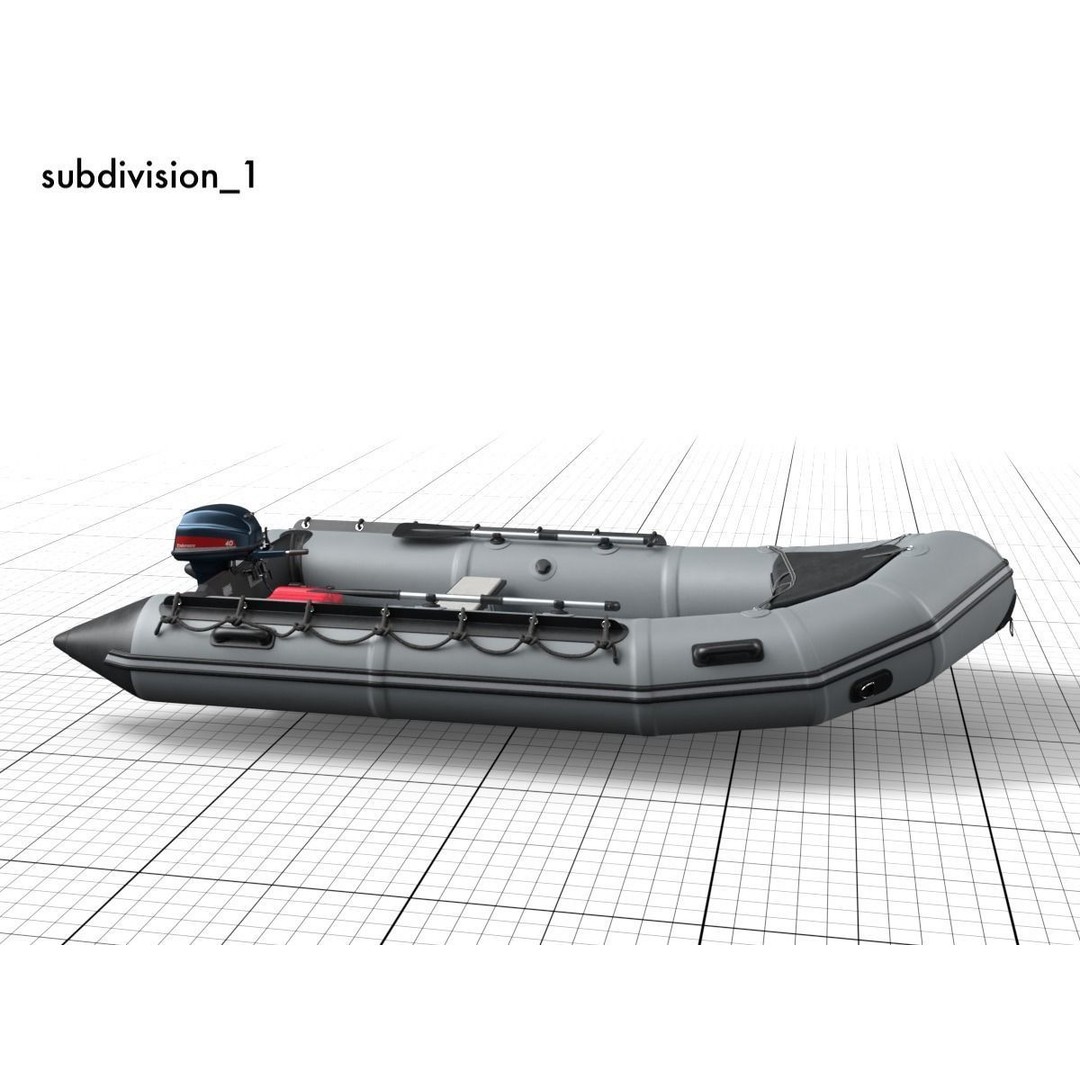 Rubber Dinghy 3D Model – Low Poly Watercraft with Outboard Motor, PBR Textures - View 10