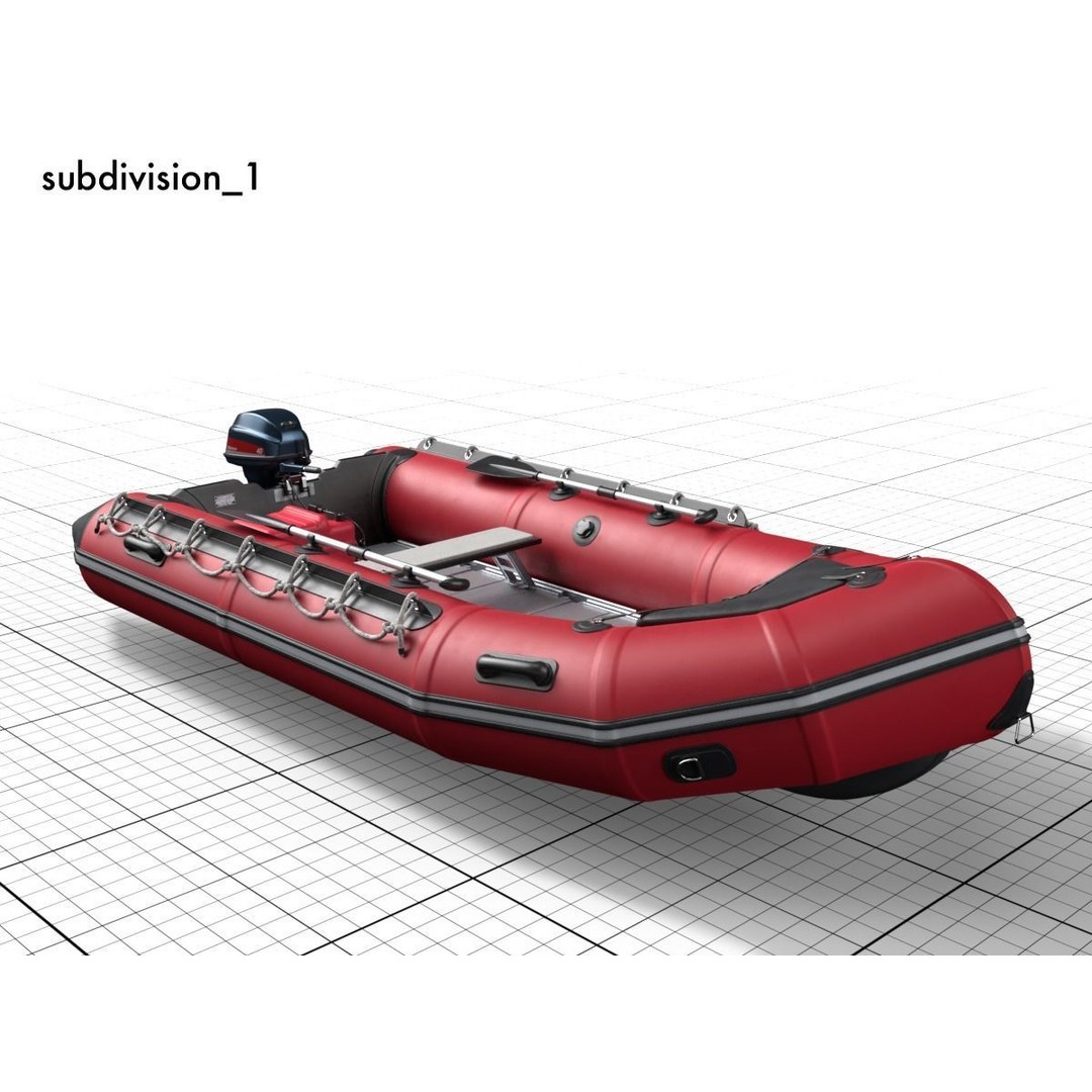 Rubber Dinghy 3D Model – Low Poly Watercraft with Outboard Motor, PBR Textures - View 11