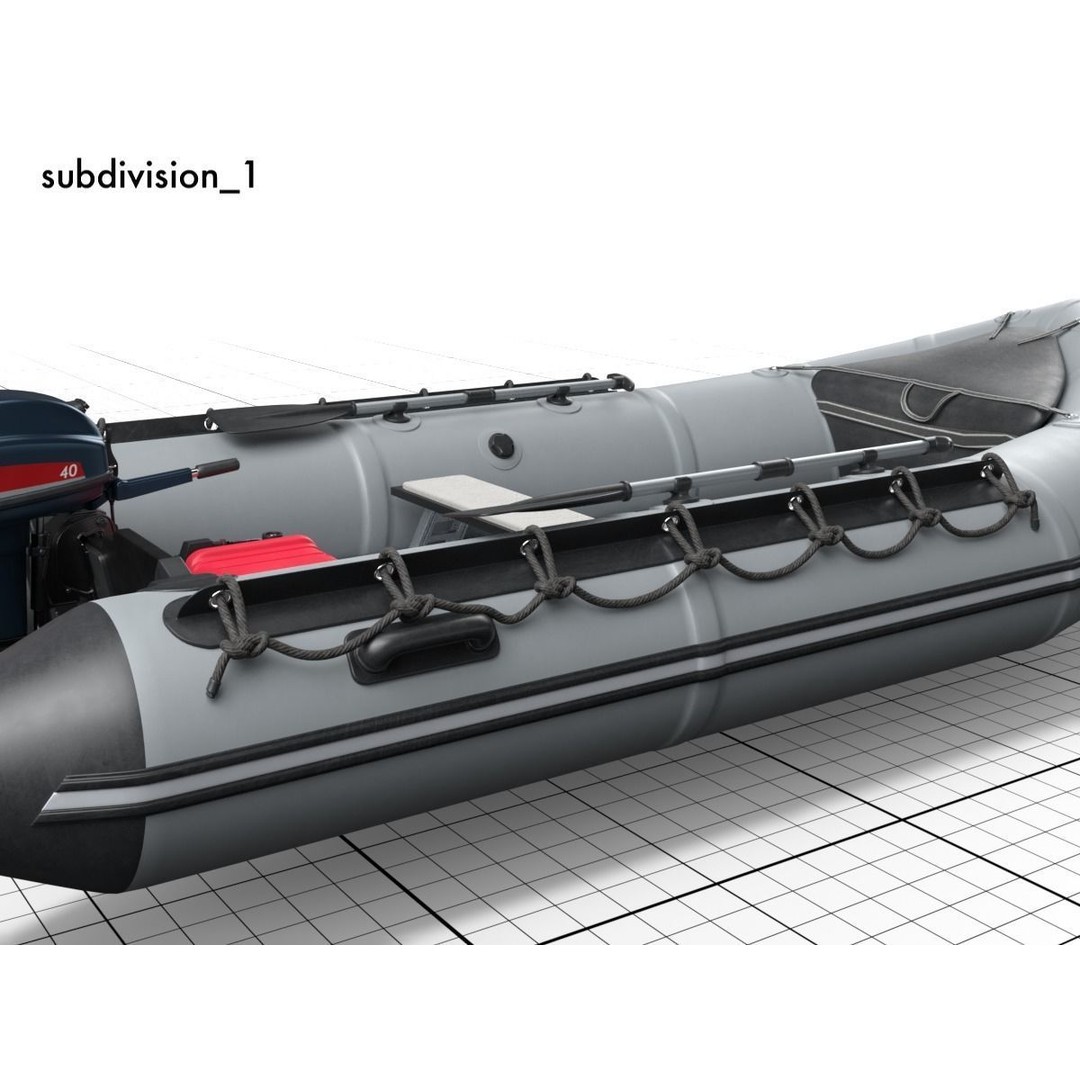 Rubber Dinghy 3D Model – Low Poly Watercraft with Outboard Motor, PBR Textures - View 12