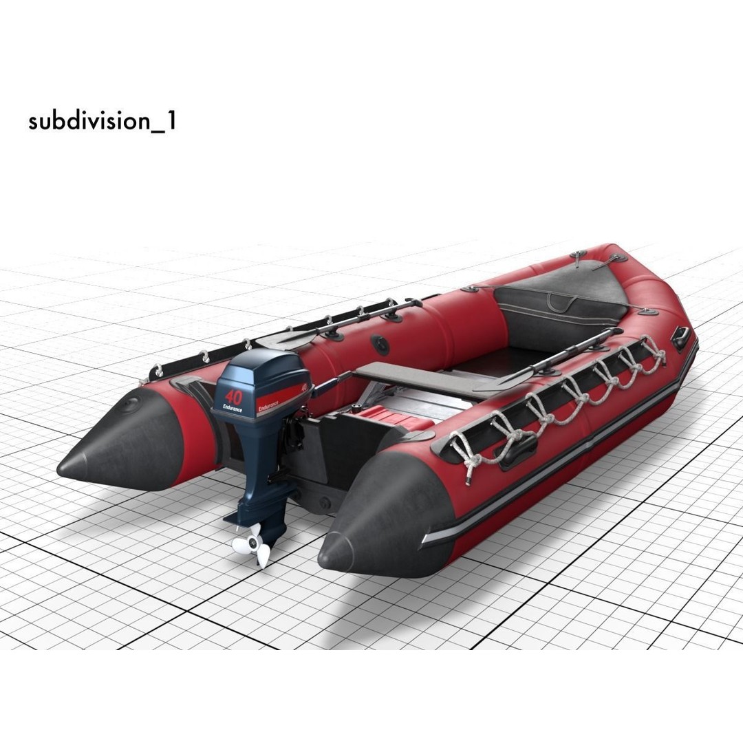 Rubber Dinghy 3D Model – Low Poly Watercraft with Outboard Motor, PBR Textures - View 13
