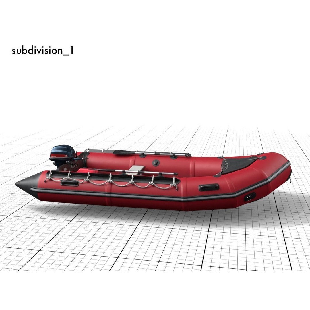 Rubber Dinghy 3D Model – Low Poly Watercraft with Outboard Motor, PBR Textures - View 14