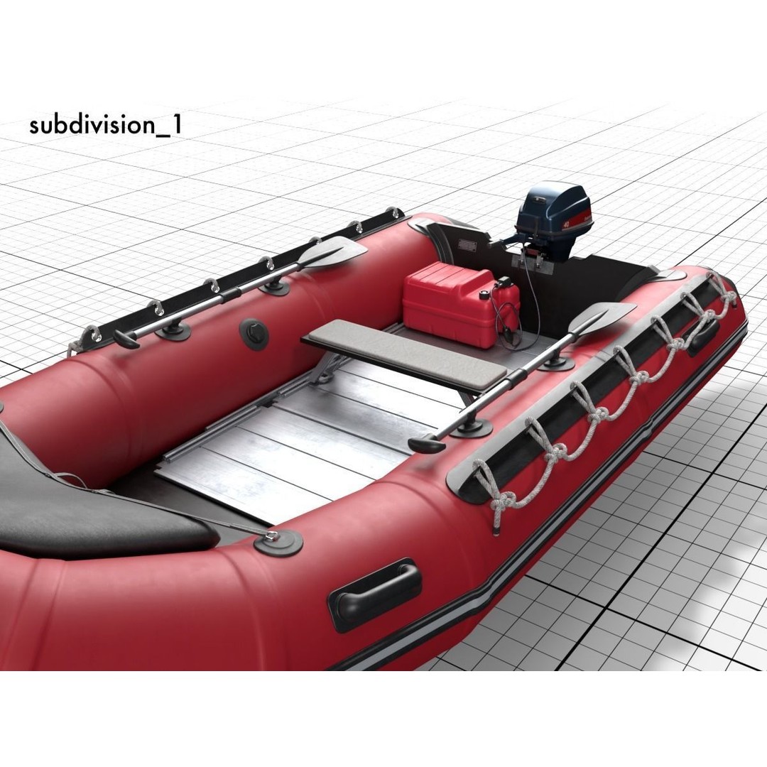 Rubber Dinghy 3D Model – Low Poly Watercraft with Outboard Motor, PBR Textures - View 15
