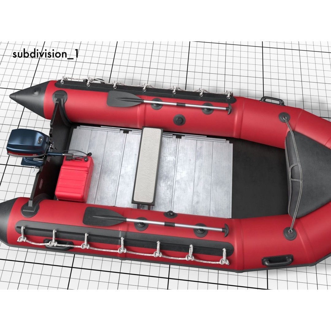 Rubber Dinghy 3D Model – Low Poly Watercraft with Outboard Motor, PBR Textures - View 16