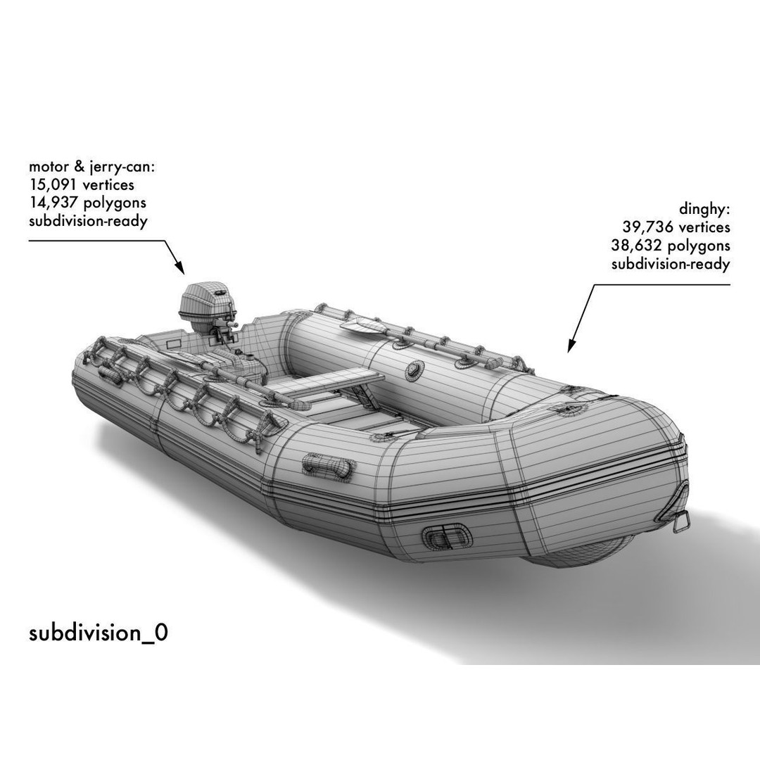 Rubber Dinghy 3D Model – Low Poly Watercraft with Outboard Motor, PBR Textures - View 17