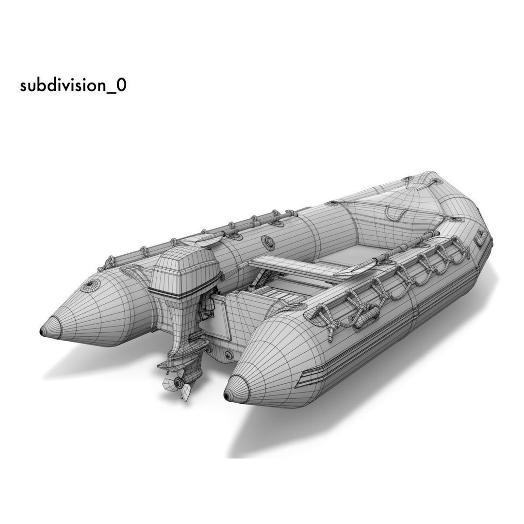 Rubber Dinghy 3D Model – Low Poly Watercraft with Outboard Motor, PBR Textures - View 18