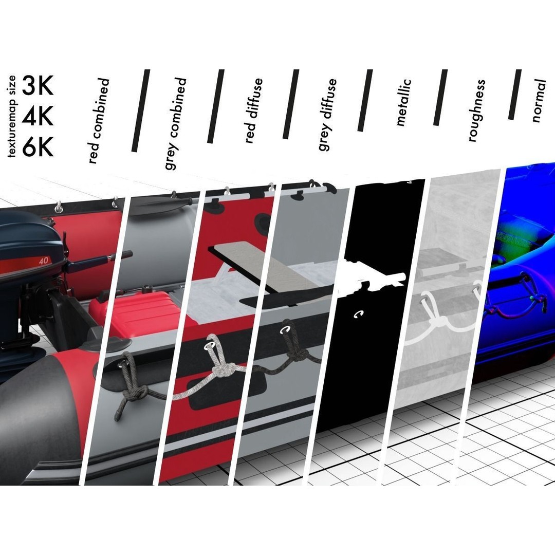Rubber Dinghy 3D Model – Low Poly Watercraft with Outboard Motor, PBR Textures - View 20