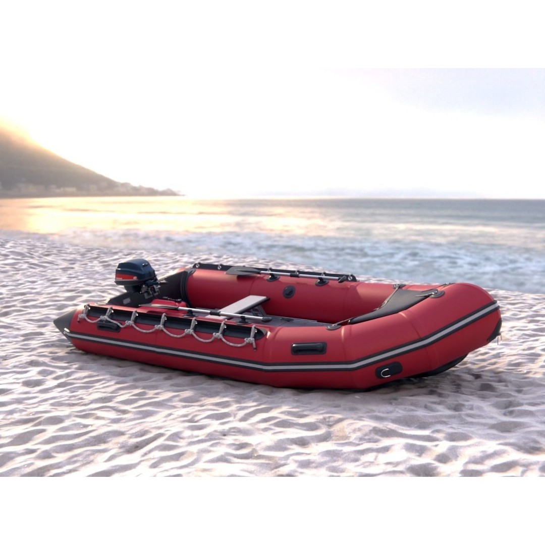 Rubber Dinghy 3D Model – Low Poly Watercraft with Outboard Motor, PBR Textures - View 3