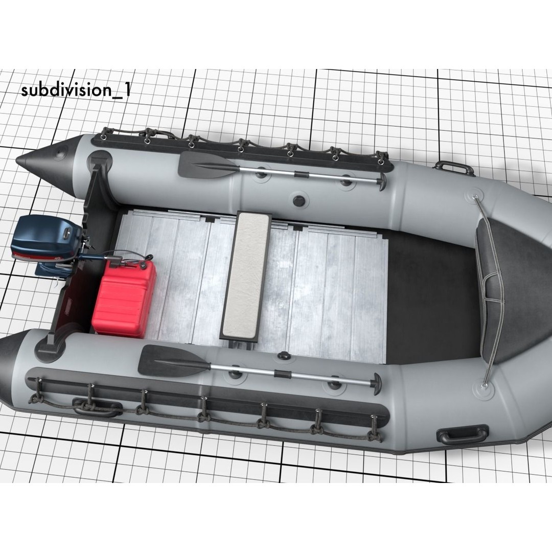 Rubber Dinghy 3D Model – Low Poly Watercraft with Outboard Motor, PBR Textures - View 4