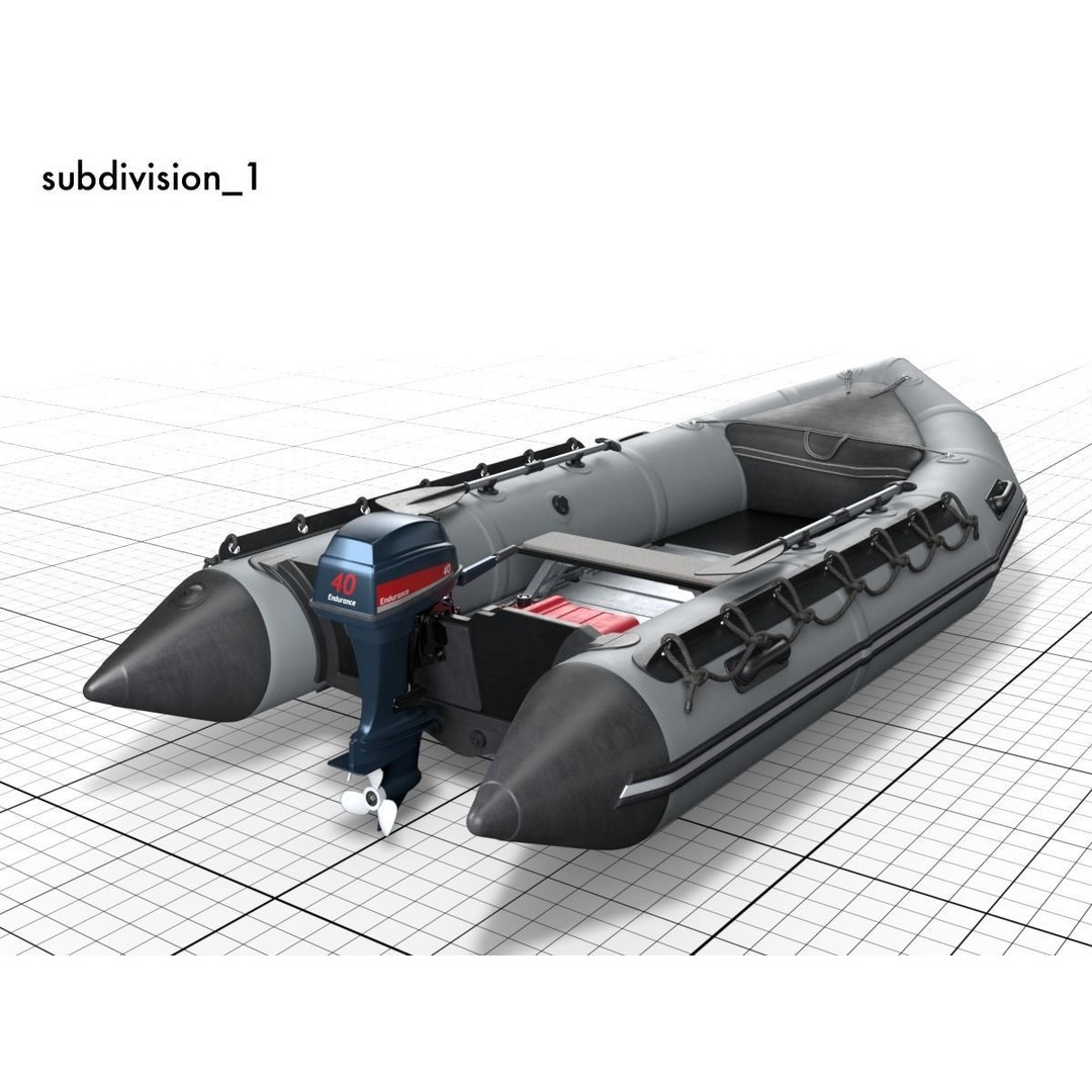 Rubber Dinghy 3D Model – Low Poly Watercraft with Outboard Motor, PBR Textures - View 5