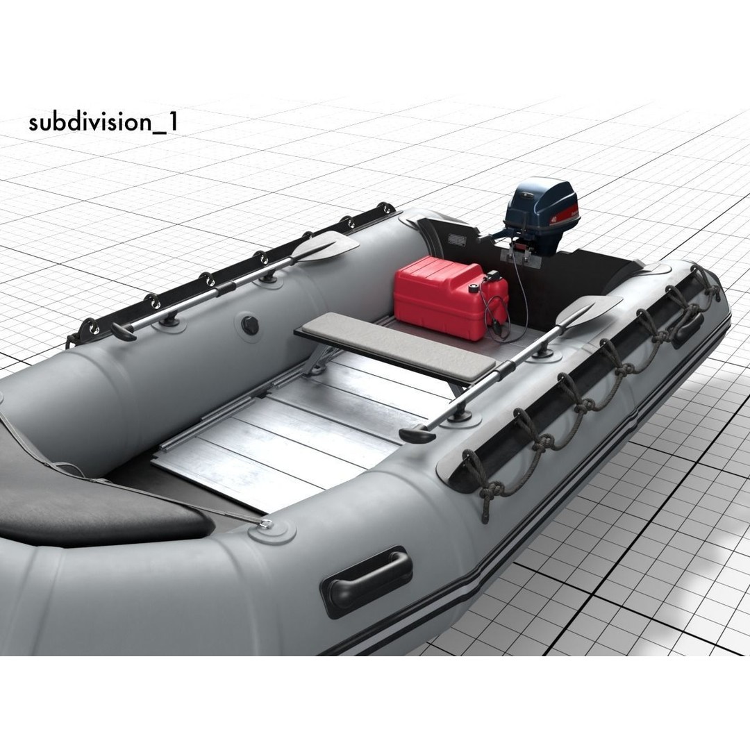 Rubber Dinghy 3D Model – Low Poly Watercraft with Outboard Motor, PBR Textures - View 6