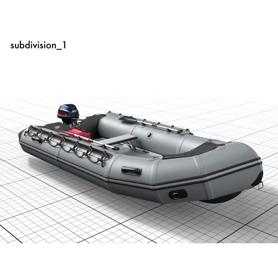 Rubber Dinghy 3D Model – Low Poly Watercraft with Outboard Motor, PBR Textures - View 7