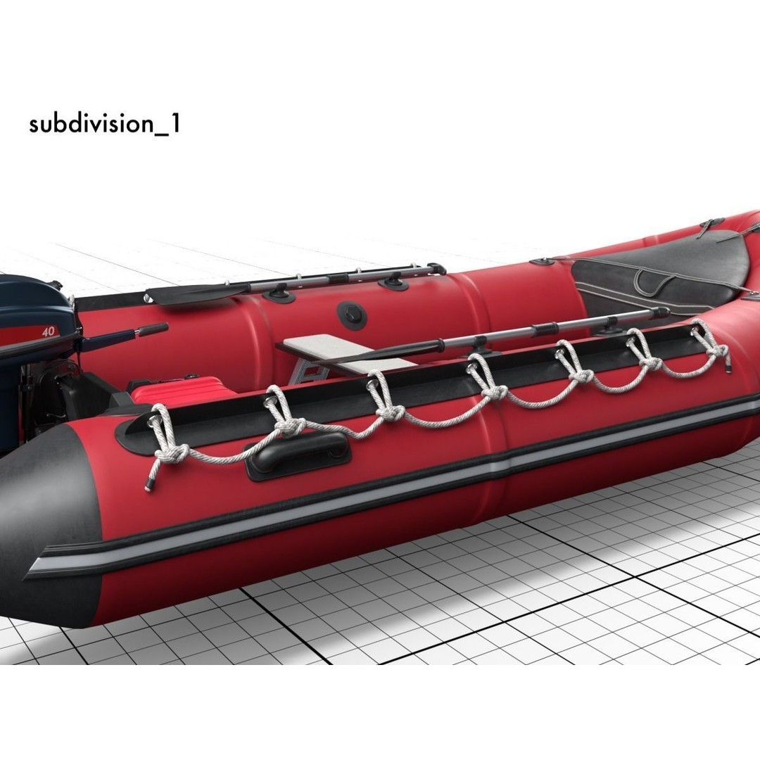 Rubber Dinghy 3D Model – Low Poly Watercraft with Outboard Motor, PBR Textures - View 8
