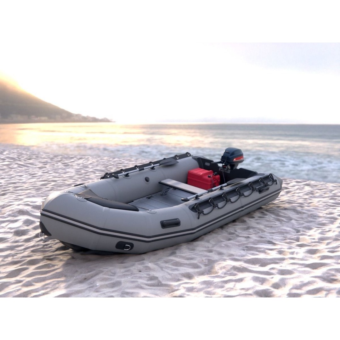 Rubber Dinghy 3D Model – Low Poly Watercraft with Outboard Motor, PBR Textures - View 9