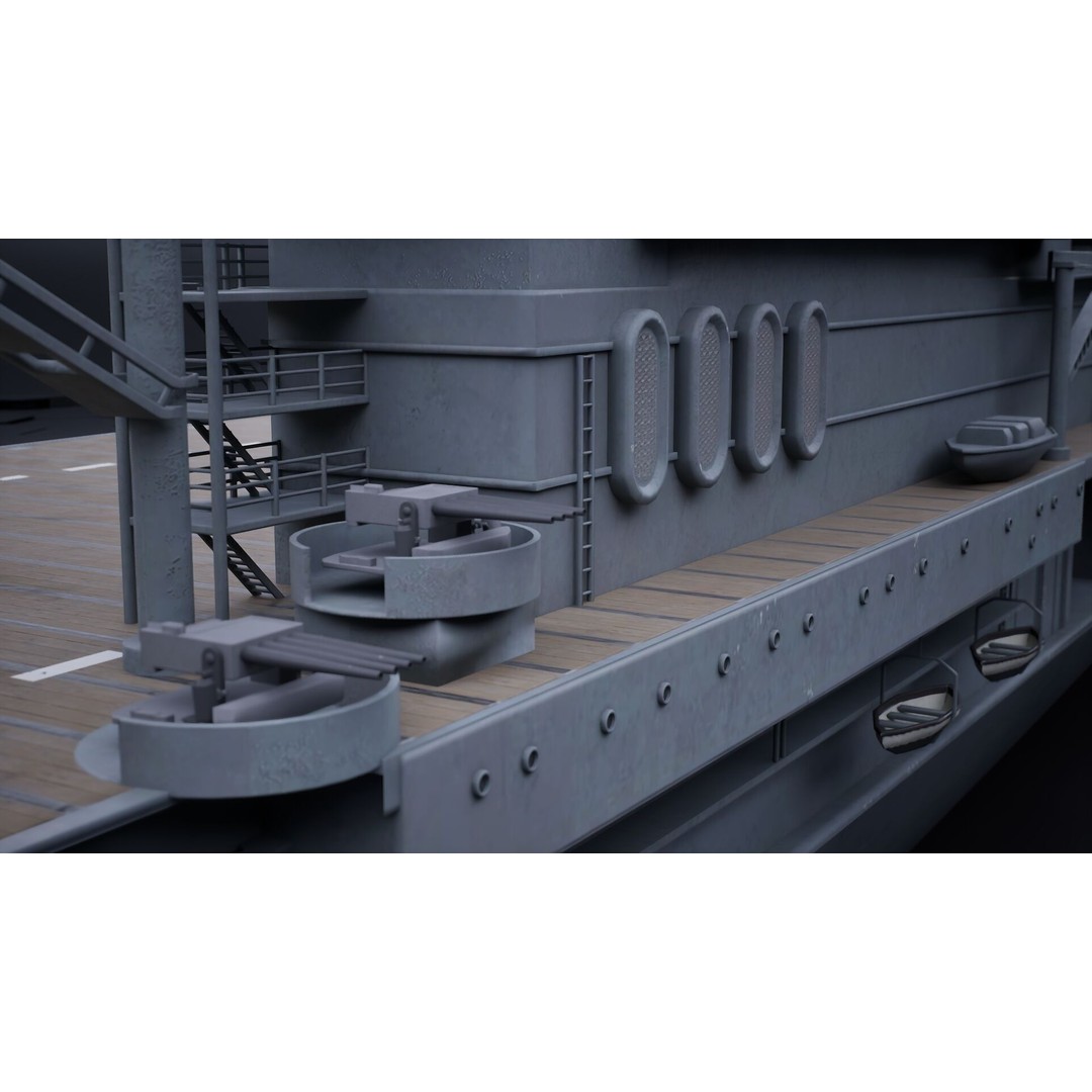 USS Yorktown CV-5 Aircraft Carrier 3D Model – PBR Textured, Rigged, Game-Ready - View 19