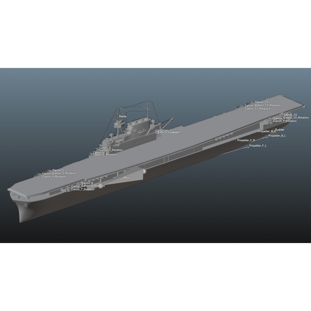 USS Yorktown CV-5 Aircraft Carrier 3D Model – PBR Textured, Rigged, Game-Ready - View 24