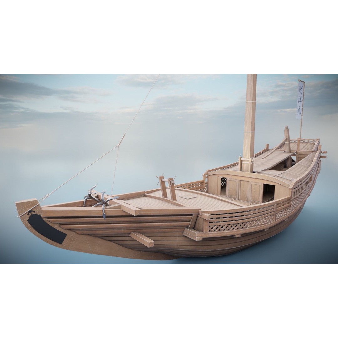 Higaki Kaisen 3D Model – Low Poly Japanese Ship with PBR Textures