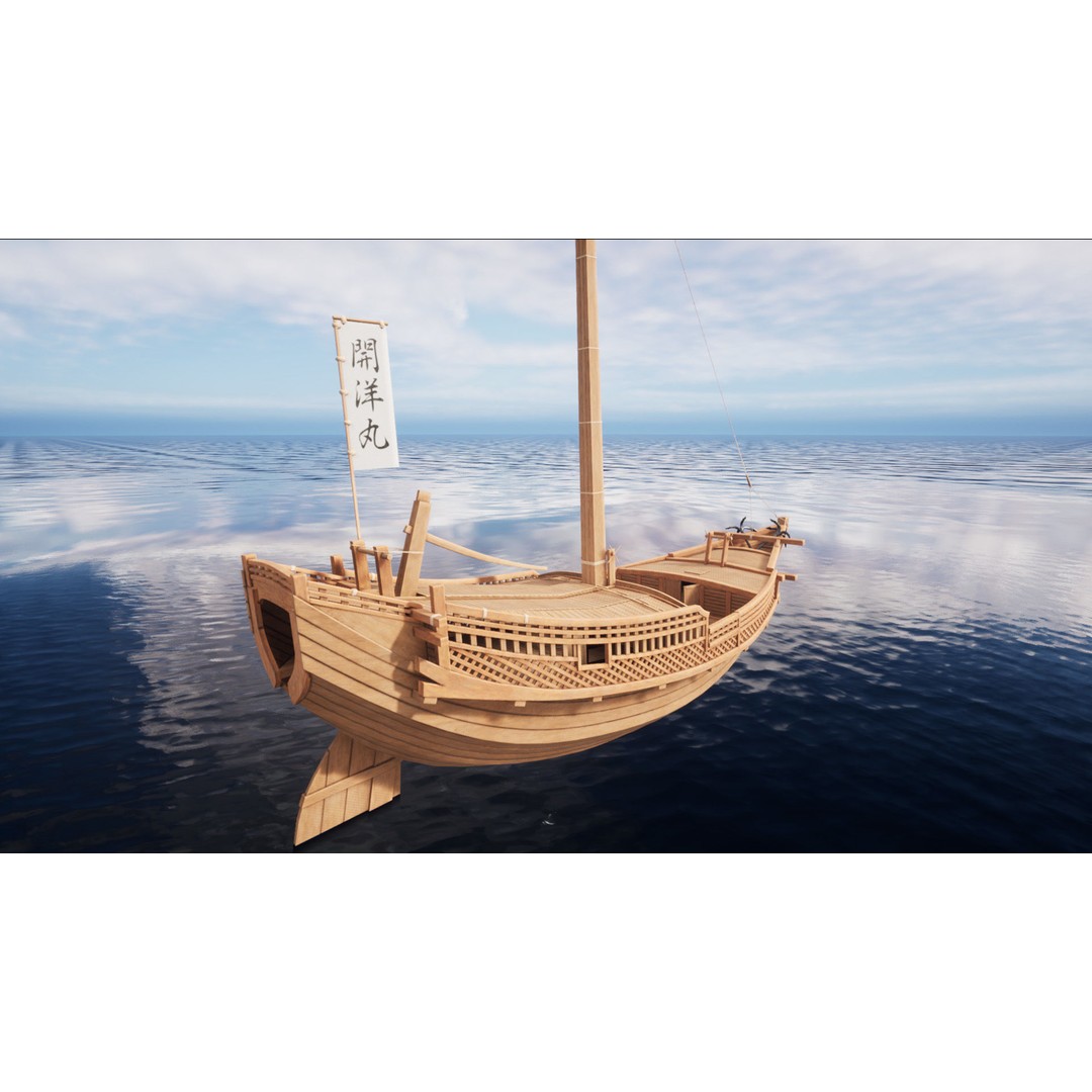 Higaki Kaisen 3D Model – Low Poly Japanese Ship with PBR Textures - View 10