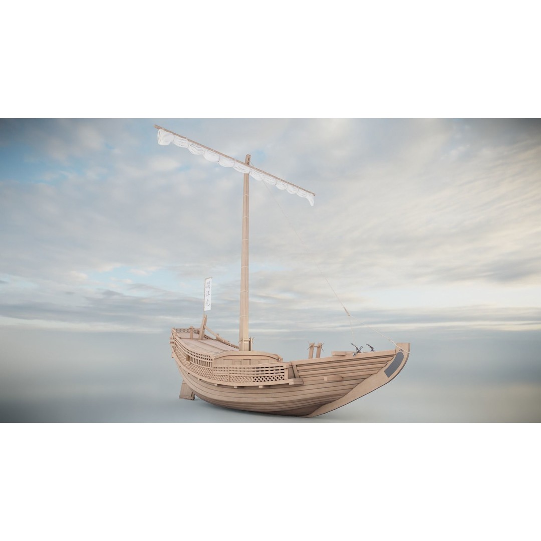 Higaki Kaisen 3D Model – Low Poly Japanese Ship with PBR Textures - View 11