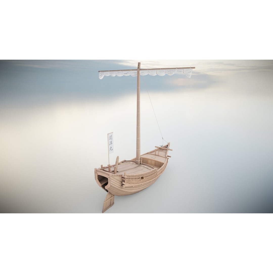 Higaki Kaisen 3D Model – Low Poly Japanese Ship with PBR Textures - View 13