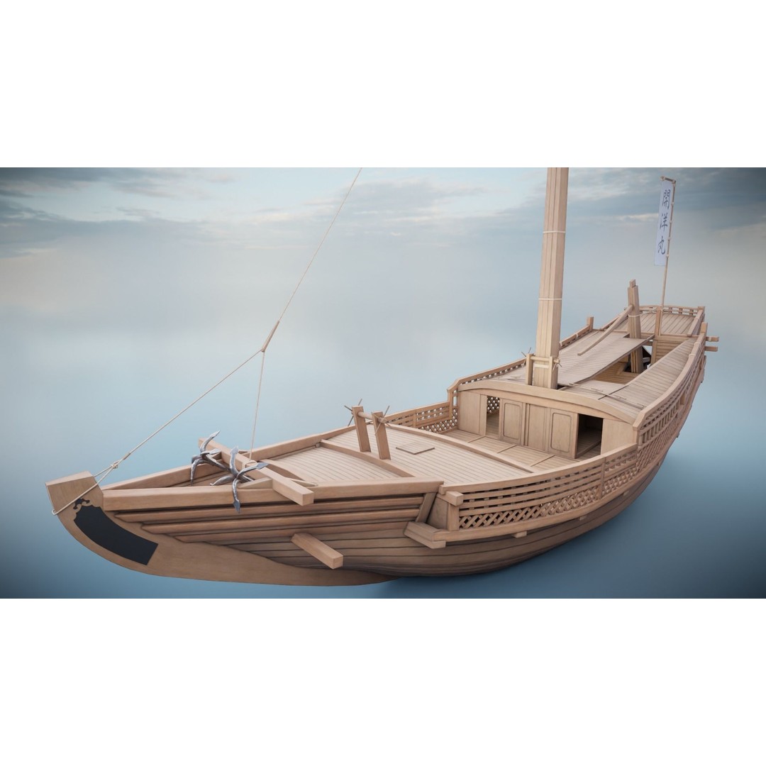 Higaki Kaisen 3D Model – Low Poly Japanese Ship with PBR Textures - View 17
