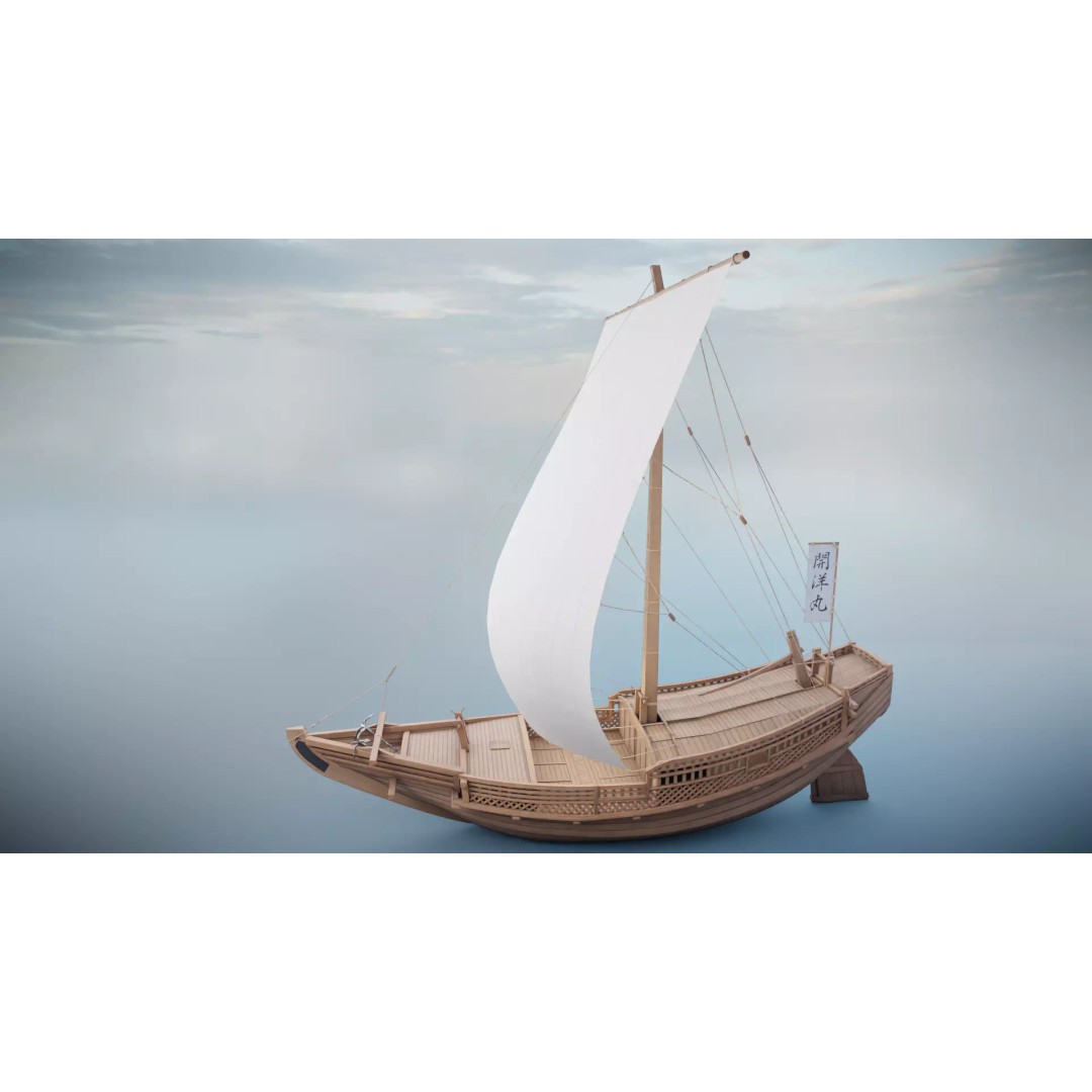 Higaki Kaisen 3D Model – Low Poly Japanese Ship with PBR Textures - View 2
