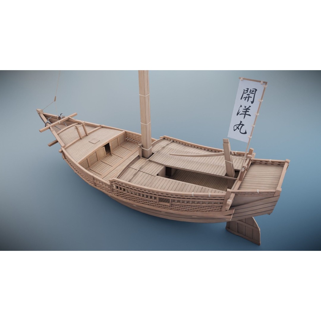 Higaki Kaisen 3D Model – Low Poly Japanese Ship with PBR Textures - View 21