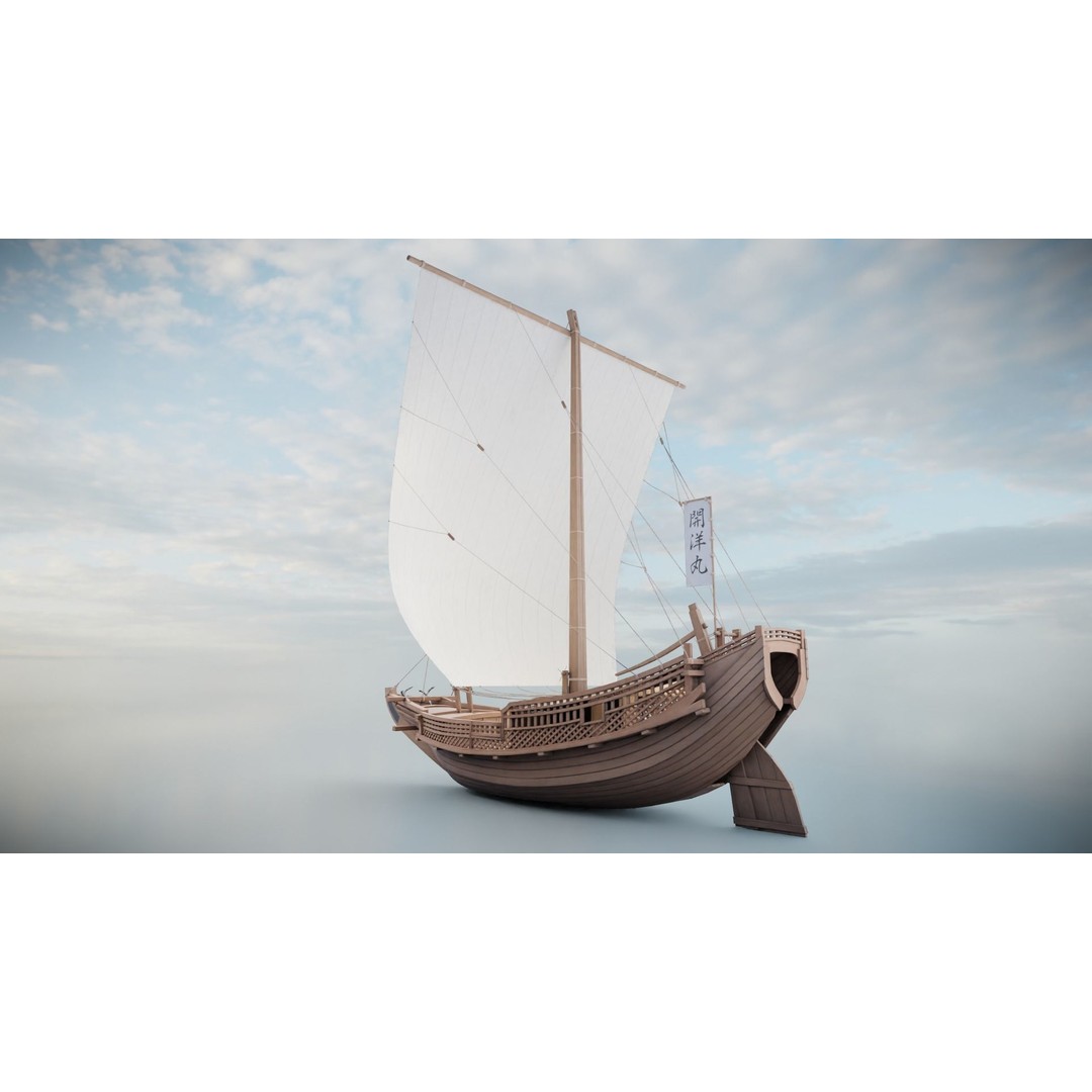 Higaki Kaisen 3D Model – Low Poly Japanese Ship with PBR Textures - View 6