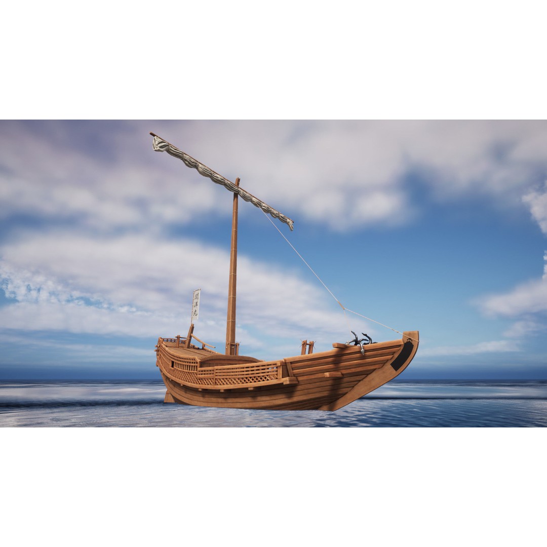 Higaki Kaisen 3D Model – Low Poly Japanese Ship with PBR Textures - View 8