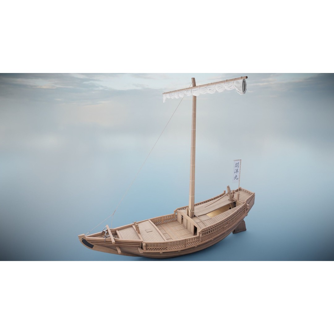 Higaki Kaisen 3D Model – Low Poly Japanese Ship with PBR Textures - View 9