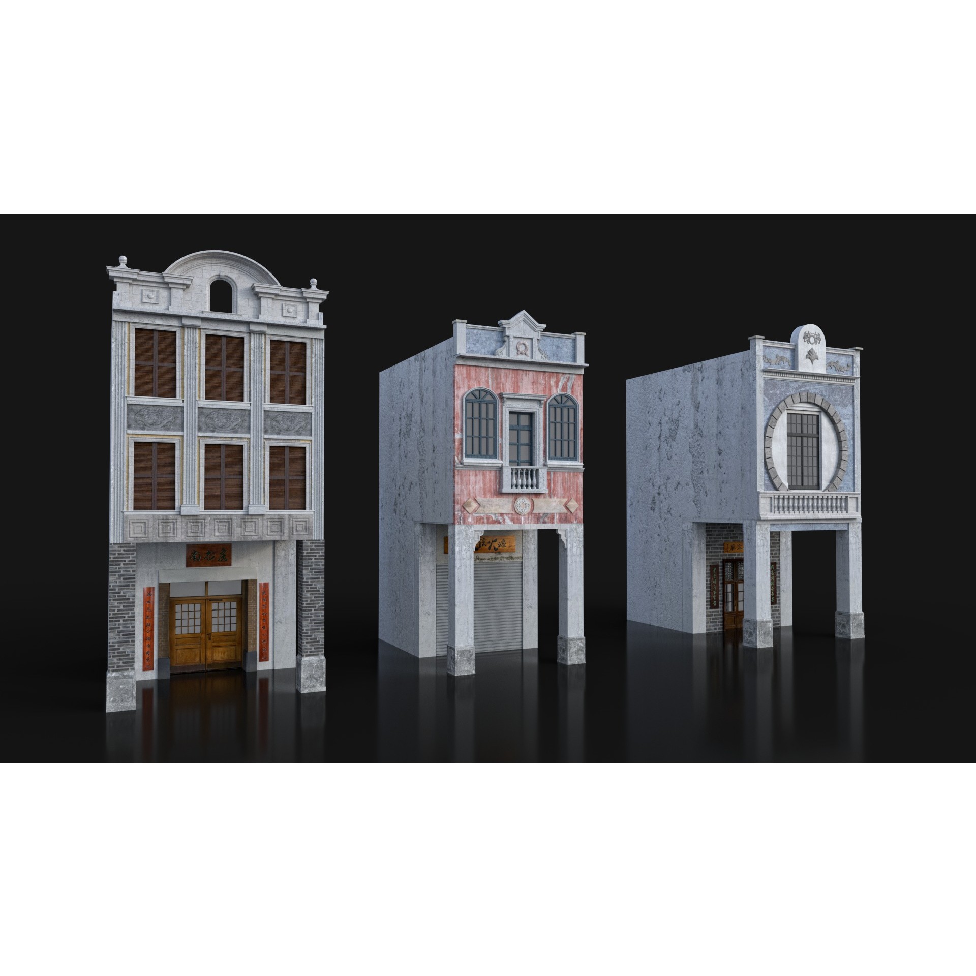 Chinese Arcade Streets Shophouse - Game-Ready 3D Model - View 10