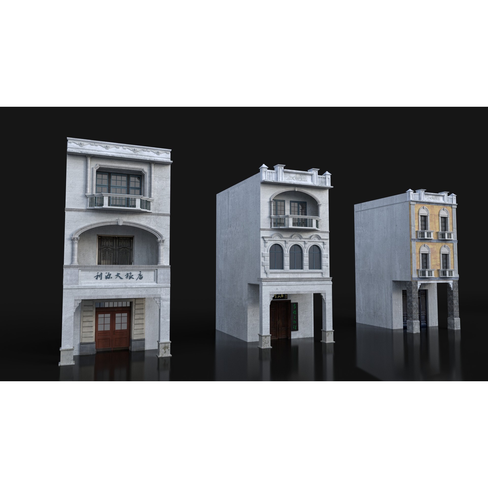 Chinese Arcade Streets Shophouse - Game-Ready 3D Model - View 11