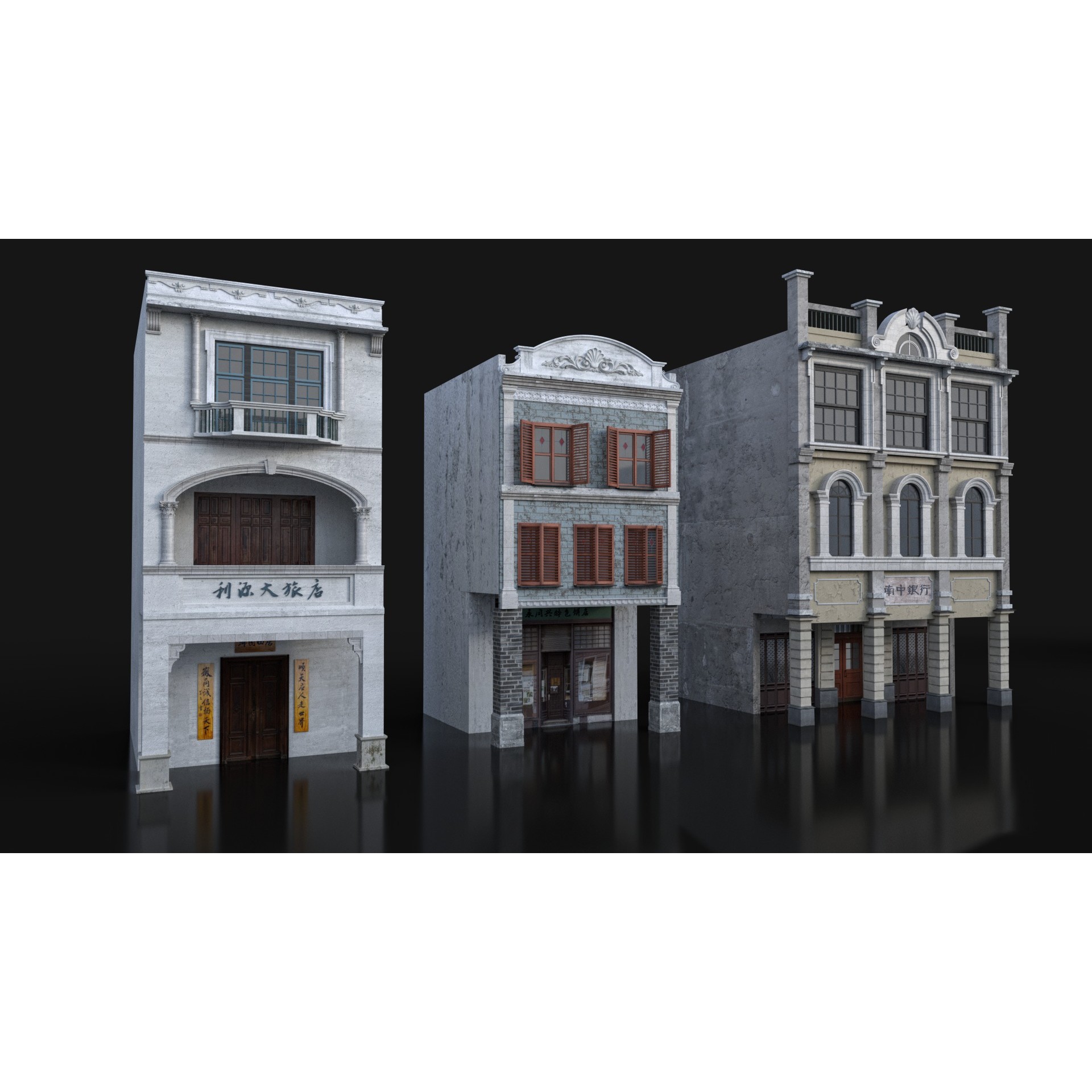 Chinese Arcade Streets Shophouse - Game-Ready 3D Model - View 12