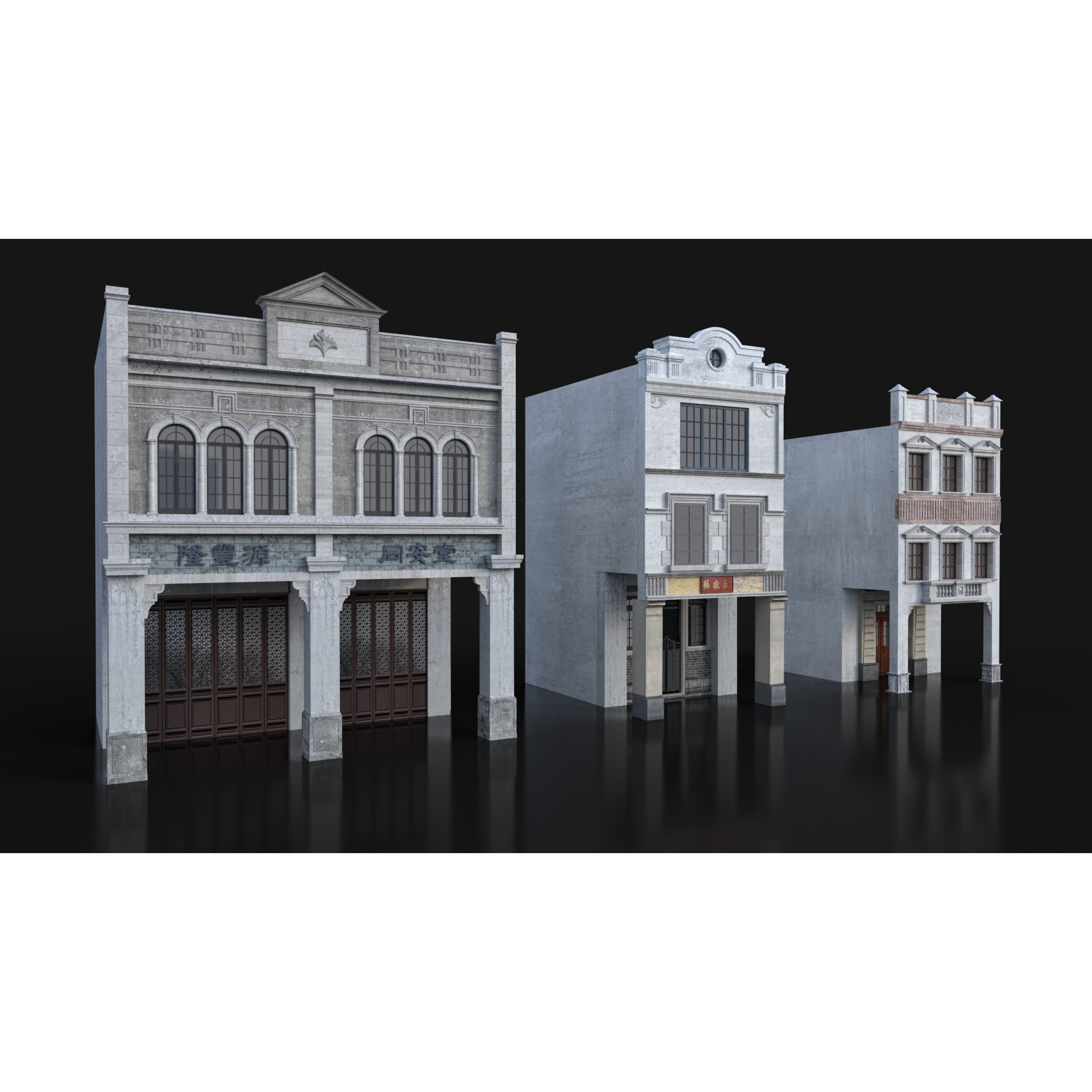 Chinese Arcade Streets Shophouse - Game-Ready 3D Model - View 13