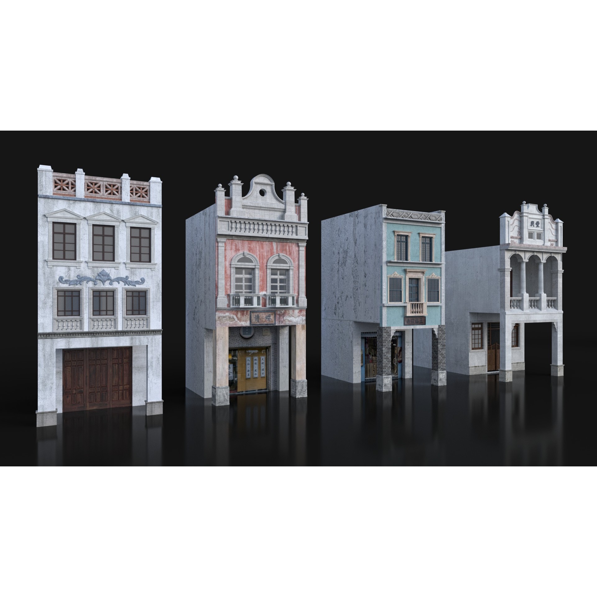 Chinese Arcade Streets Shophouse - Game-Ready 3D Model - View 15