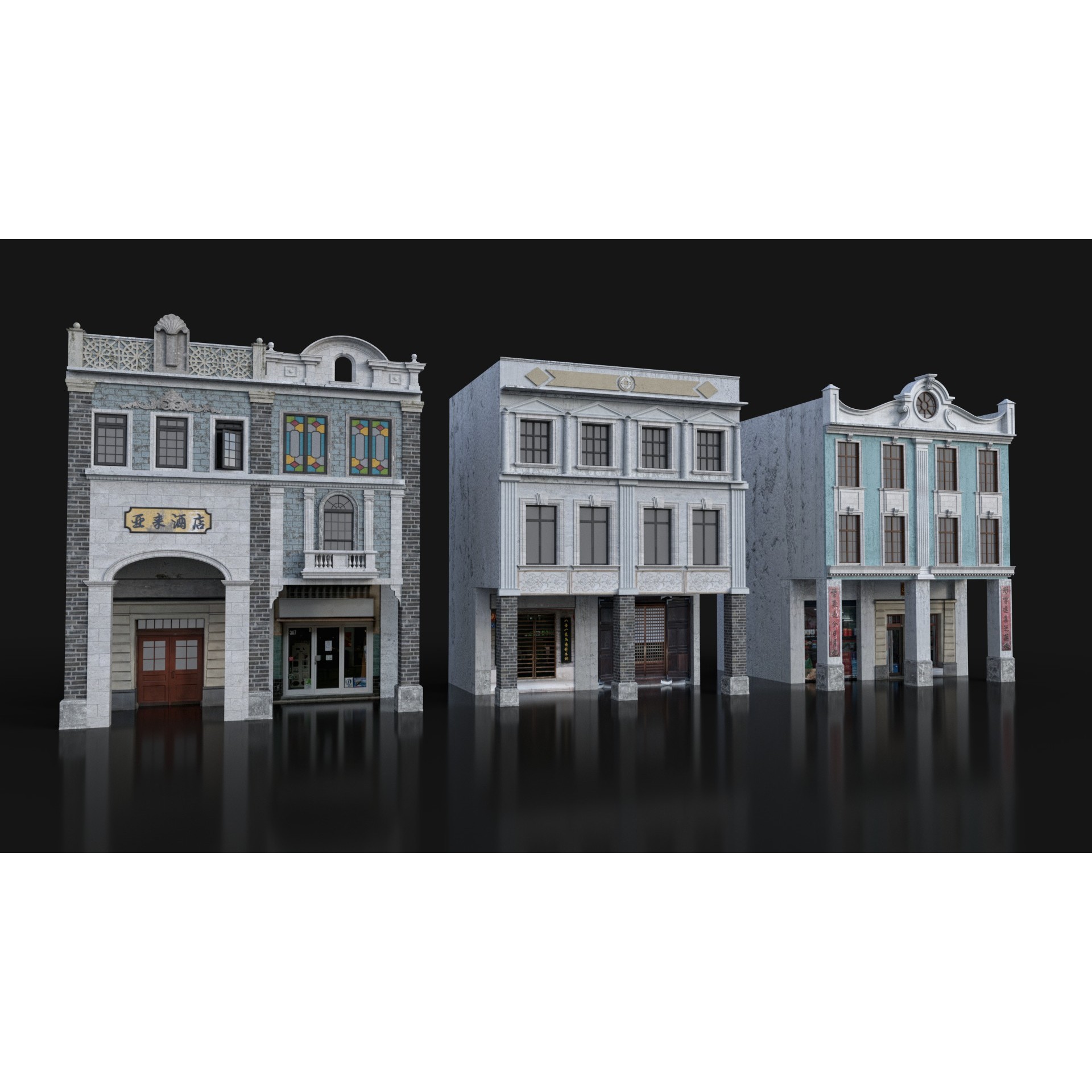 Chinese Arcade Streets Shophouse - Game-Ready 3D Model - View 16