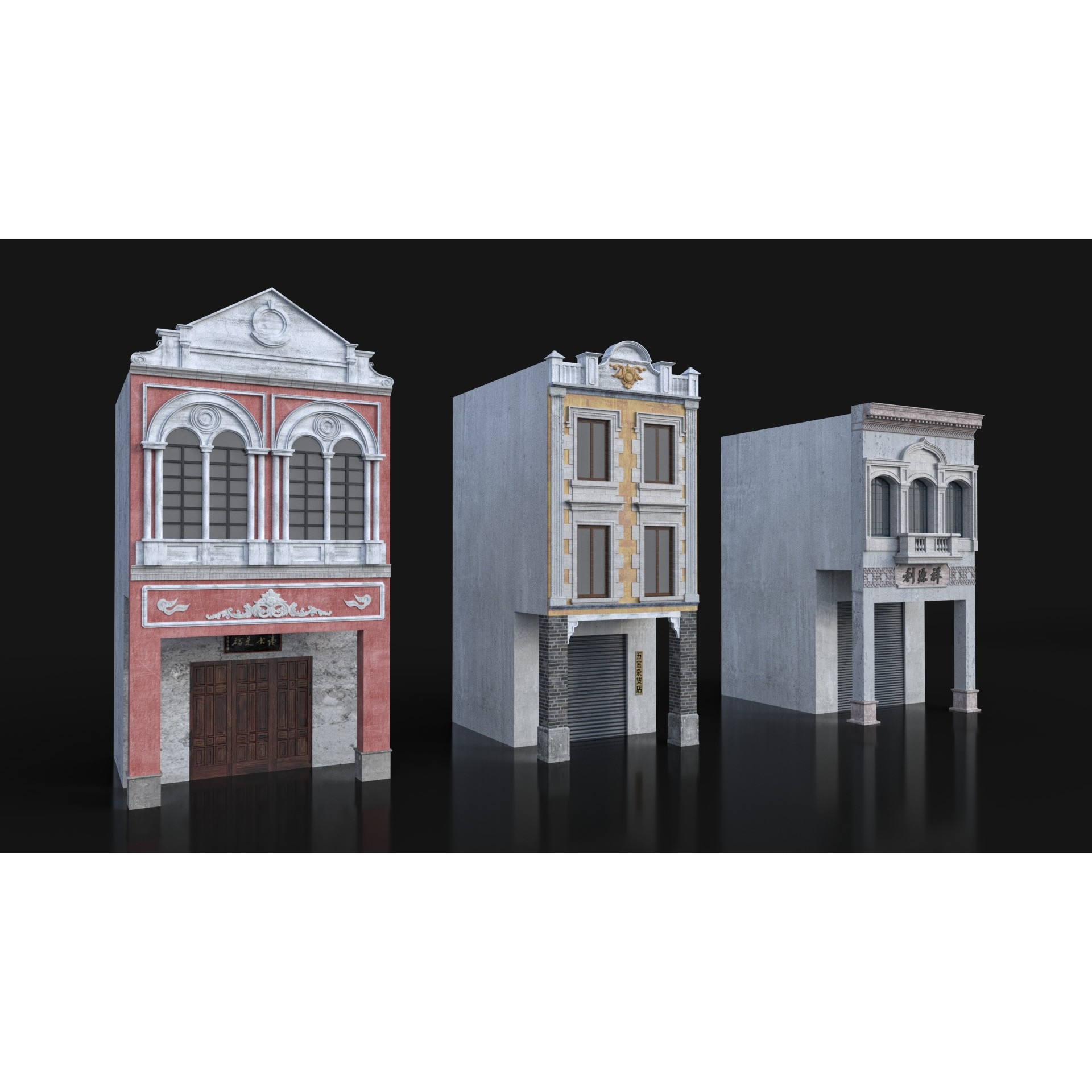 Chinese Arcade Streets Shophouse - Game-Ready 3D Model - View 17