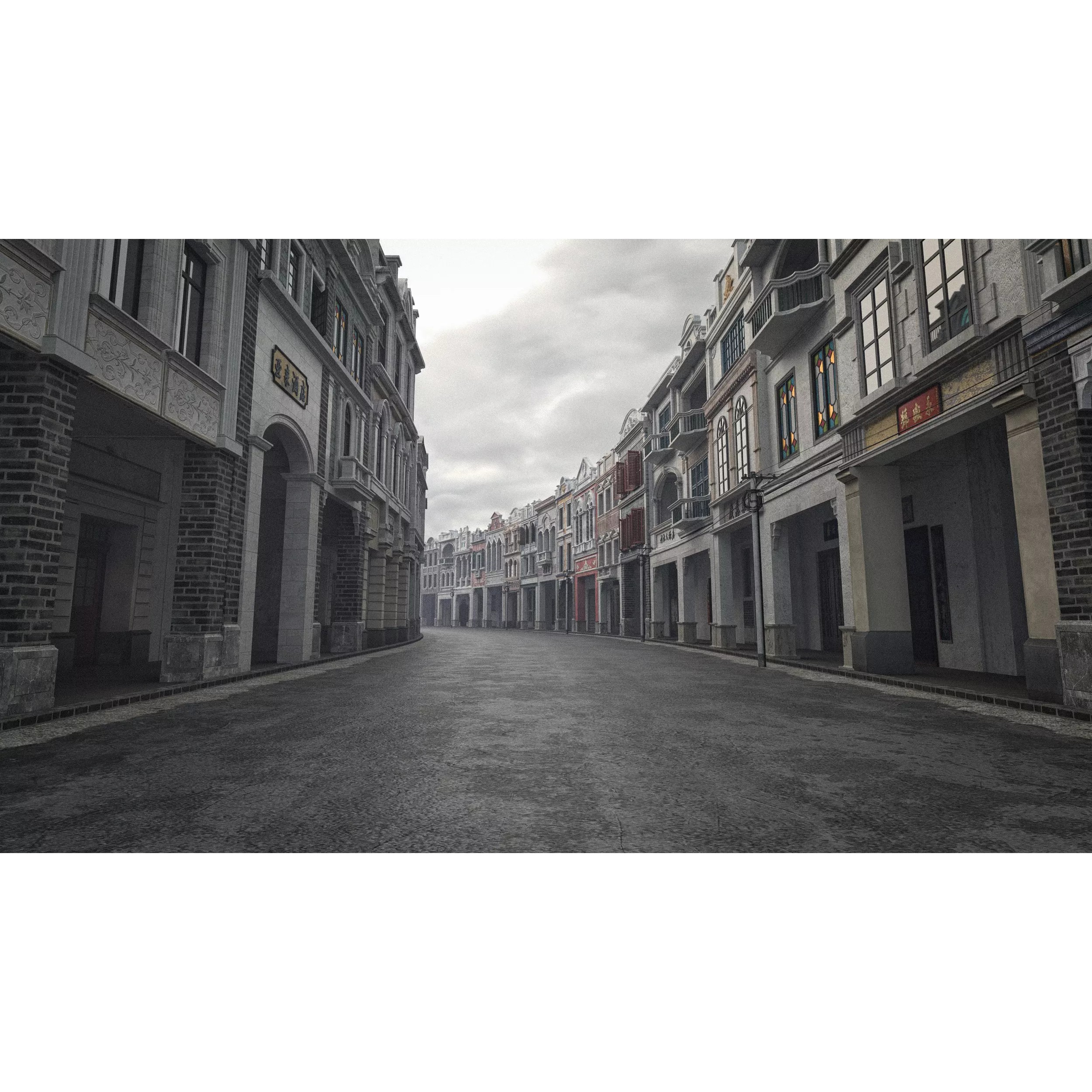 Chinese Arcade Streets Shophouse - Game-Ready 3D Model - View 2