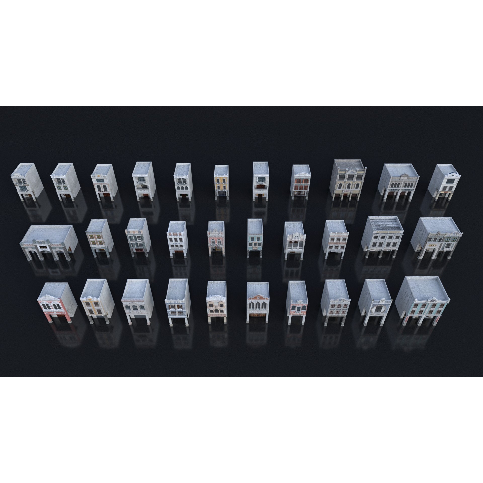 Chinese Arcade Streets Shophouse - Game-Ready 3D Model - View 22