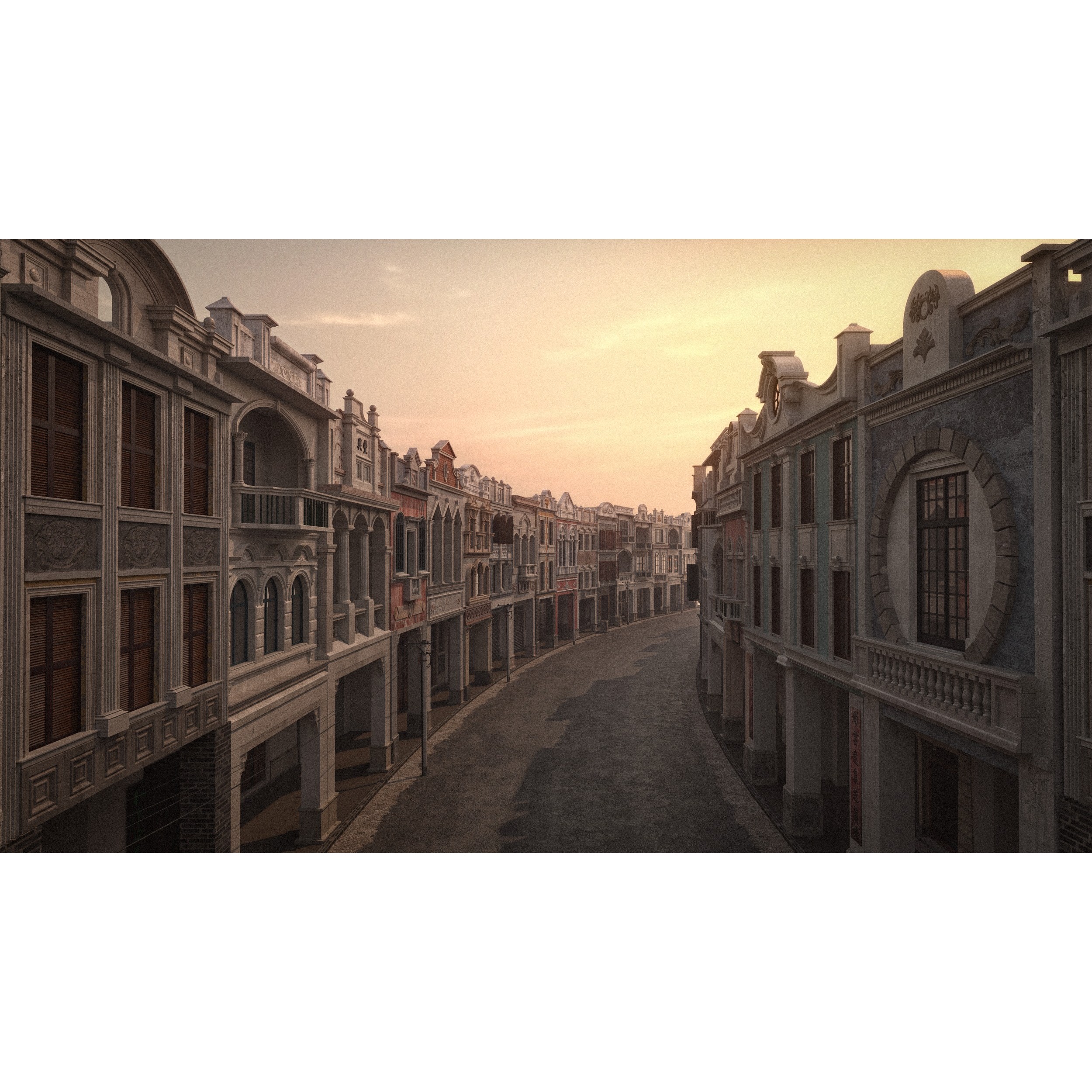Chinese Arcade Streets Shophouse - Game-Ready 3D Model - View 3